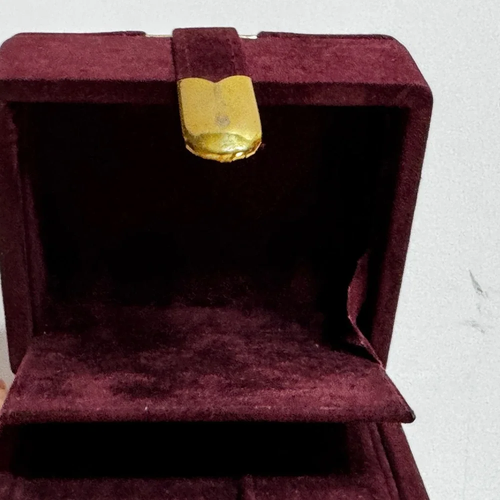 Vtg Burgundy Velvet Jewelry Box Gold Stripe Snap Closure Travel Case Organizer